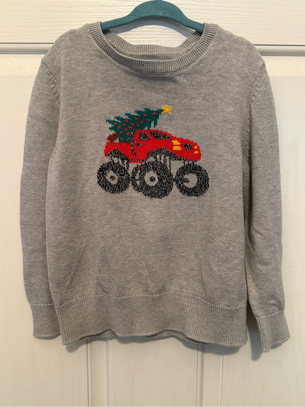 Soft Gray Holiday Monster Truck Christmas Sweater